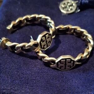 Tory Burch Chain Link Gold & Brown Earrings